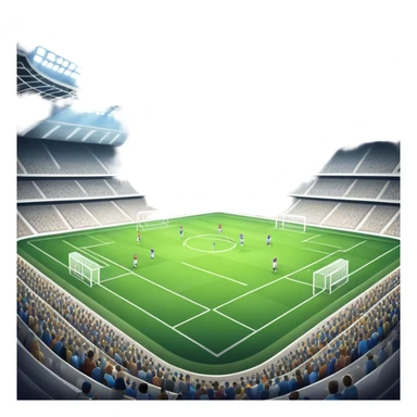 An icon featuring a large stadium with a football match in progress, players in action on the field, and a cheering crowd in the stands. Bright floodlights illuminate the pitch, creating an intense atmosphere of competition. The transparent background highlights the thrill of live sports events. sticker