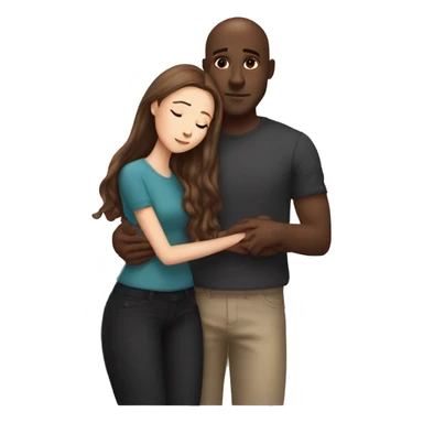 Beautiful Girl with long brown hair and boy with brown hair cuddling, Bald black man  sticker