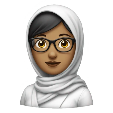 Create a photo of a woman with a headscarf and glasses. The woman's clothes should be black. The woman's headscarf should also be black. The headscarf on the character's head should be in black tones, not white. sticker