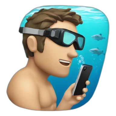 a man snorkeling while holding a phone sticker