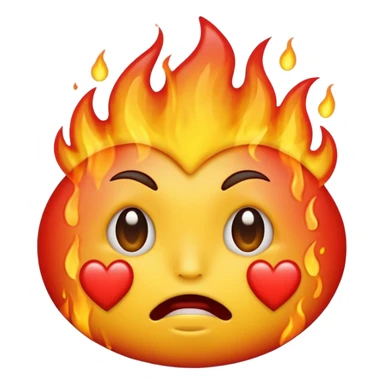 الايموجي الأصفر على شكلوش عيونه مدمعه و وراه نار و على فمه قلب احمر  sticker