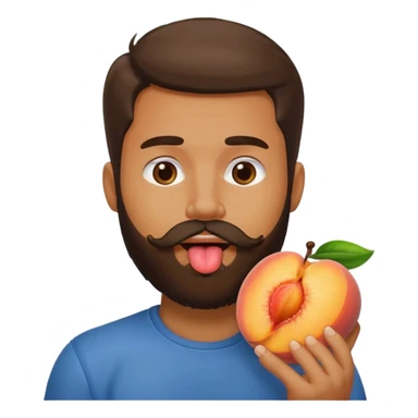 Man with beard licking peach sticker