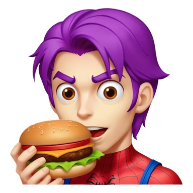 spider man eating burger puple hair sticker