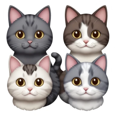 4 different coloured short haired cats including; a dark brown and white cat, and a dark grey and white  sticker