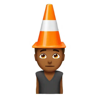 Orange traffic cone on a guy who hide his eyes sticker