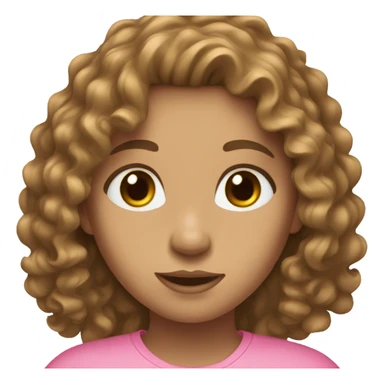 girl with long curly brown hair, blue eyes, light skin, pink shirt sticker