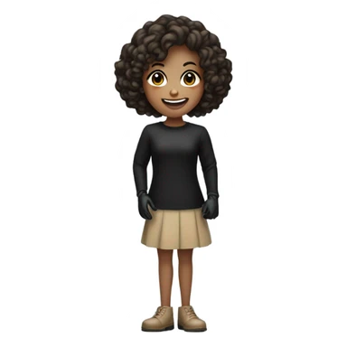 smiling girl in black gloves curly bob brown haircut  sticker