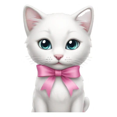 White kitty with pink ribbon on head sticker