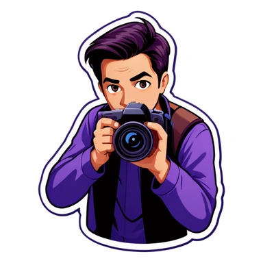 Photographer wearing purple sticker