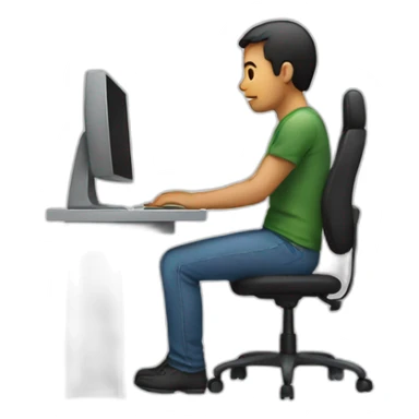 a person sitting at a computer sticker