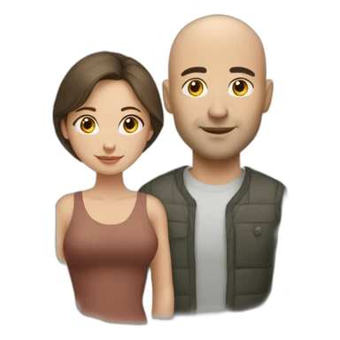 Bald man and his young brunette wife sticker