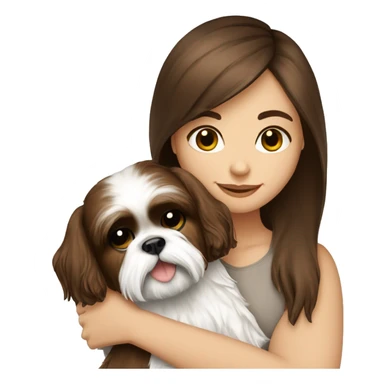 Brunette girl with brown long hair, hugging her Shih tzu white sticker