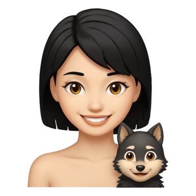 woman with black wolfcut hair, smiling sticker