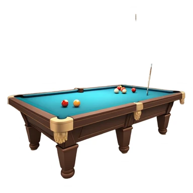 A well-arranged pool table with colorful billiard balls neatly placed, and a cue stick poised to take a shot. The setting is a dimly lit room with a focused atmosphere, highlighting the precision and strategy involved in the game of billiards. sticker