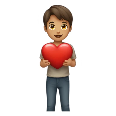 a boy who gives a red heart to a girl , emoji style sticker