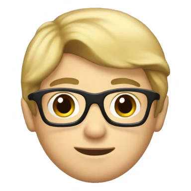 blonde boy with brown mullet, pilot glasses and beanie sticker