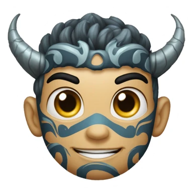 Crie um emoji de um cara de 31 anos, com uma tatuagem de dragão no peito e outra tribal no braço, vista dele de terno sticker