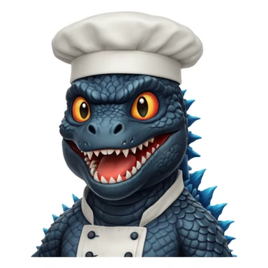 Black Godzilla that looks like the movies with a chef hat sticker