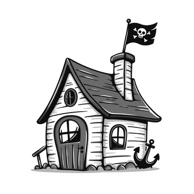 old pirate's house with skull flag sticker