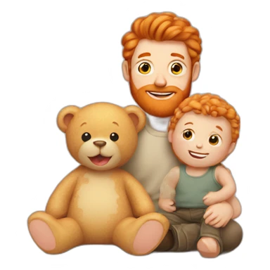 ginger men with one baby and with teddy bear sticker