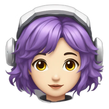Anime mech pilot girl with short purple hair gray eyes white pilot suit and cat ears sticker