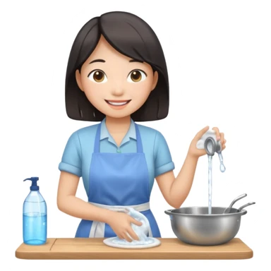 smiling aisan Woman washing dishes sticker