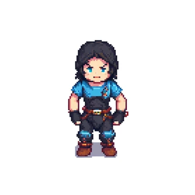 Kayzer character in pixel art style action pose with classic 8-bit look sticker
