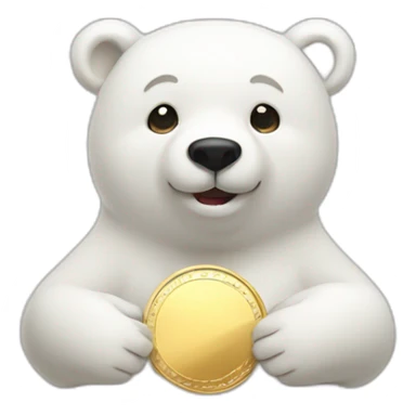 white bear with gold coin in hands sticker