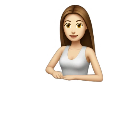 woman with long straight brown hair and pale skin using a laptop as a saucer for a coffee mug sticker