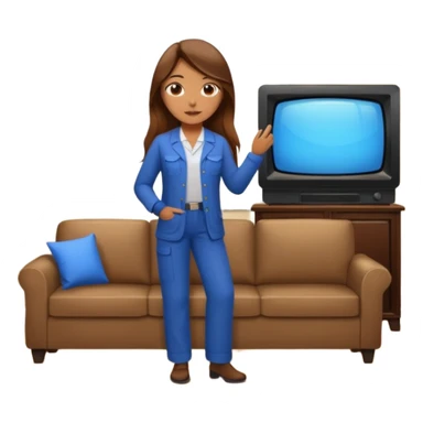 beautiful girl with long brown hair constructing new lounge room area with tv and couch sticker