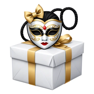 Gift wrapped with black rope and Tiny venetian mask sticker