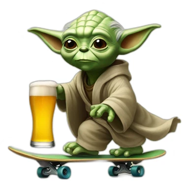 yoda skateboarding with a beer sticker