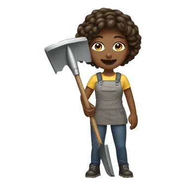 Woman holding one metal shovel with pale skin and hair brown highlights long wavy sticker