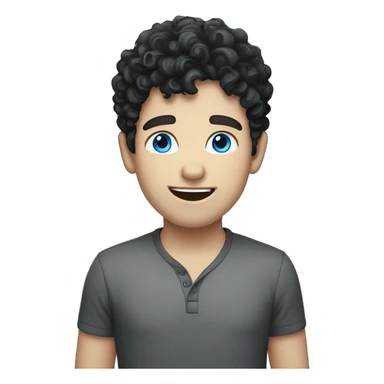 a curly white boy , black hair , blue eyes and big mouth sticker