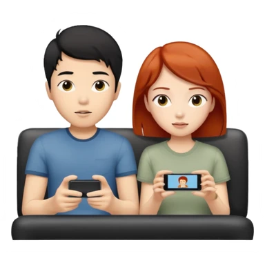 asian black haired boy watches tv with redhead girlfriend sticker