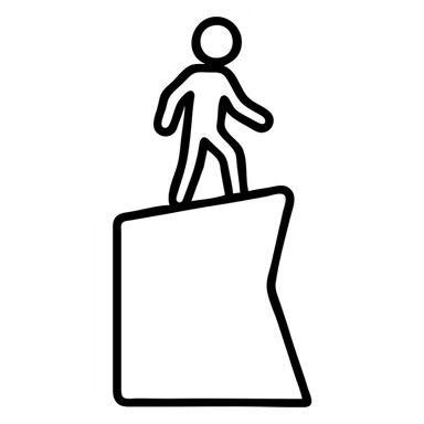 stick figure standing on top of a steep cliff, simple and clear lines, icon style sticker