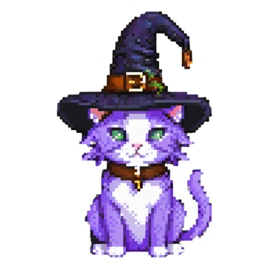 purple witch cat with a hat sticker