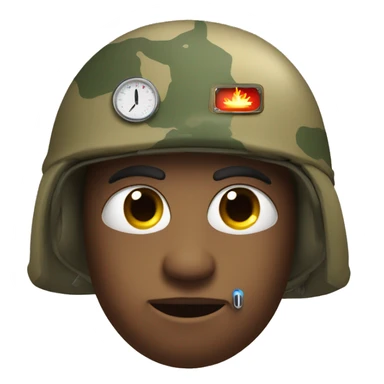 face with thermometer in mouth and military helmet on the head sticker
