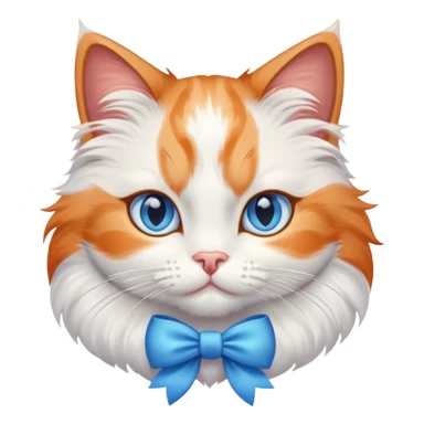 White and orange cat with blue eyes and a bow sticker