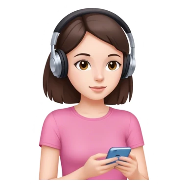 White brunette girl listening to music, with pink top sticker