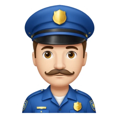 Male police officer wearing white cap, mustache, realistic portrait sticker