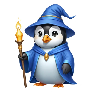 penguin wizard wearing a blue robe sticker