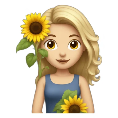 Gorgeous white woman with dark brown hair holding a sunflower sticker