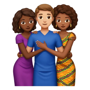 one american italian young brown-haired man surrounded by three african women with large butts hugging him and each other and massaging his crotch sticker