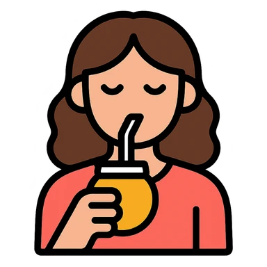 brunette woman drinking mate from a gourd with a bombilla straw, minimal and expressive icon sticker