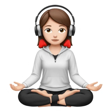 White girl, brown hair meditating with headphones on and black and white clothes sticker