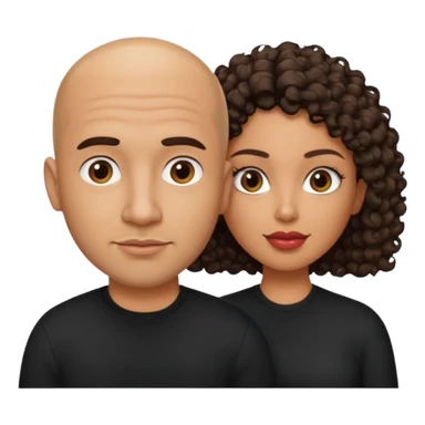 A picture of a tanned couple. the man is a Mexican man with tanned skin, a bald hair cut, short beard and wearing a black shirt. the woman is mixed, with curly medium length hair, with big boobs and lips  sticker