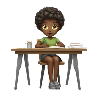 a girl sitting at a desk writing sticker