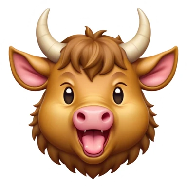 Cinematic Cute Yawning Domestic Ox Portrait Emoji, Head tilted slightly with a dramatic, wide-open yawn, showcasing a soft, textured hide with drooping horns and half-closed, drowsy eyes, Simplified yet irresistibly adorable features, highly detailed, glowing with a soft, cozy natural glow, high shine, relaxed yet expressive, stylized with a dash of pastoral whimsy, soft glowing outline, capturing the essence of a sleepy yet affectionate ox that seems ready to stretch out for a nap! sticker