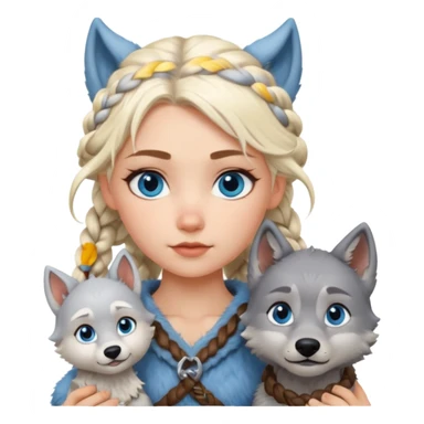 Viking platinum blonde girl with braid and blue eyes. Wolf pet sticker